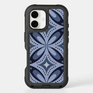 Blue Geometric Pattern Retro Style iPhone 16 Case