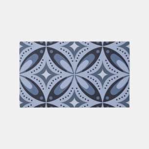 Blue Geometric Pattern Retro Style Outdoor Rug