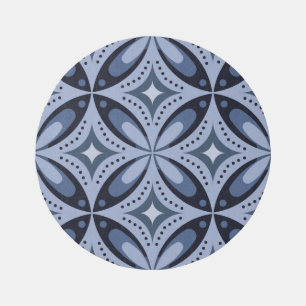 Blue Geometric Pattern Retro Style Outdoor Rug
