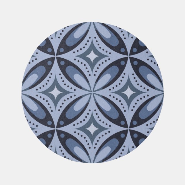 Blue Geometric Pattern Retro Style Outdoor Rug (Front)
