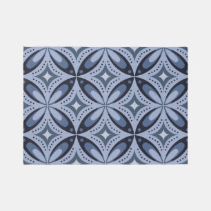 Blue Geometric Pattern Retro Style Outdoor Rug