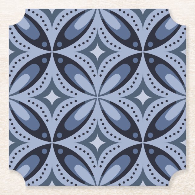 Blue Geometric Pattern Retro Style Paper Coaster (Front)