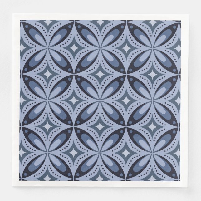Blue Geometric Pattern Retro Style Paper Dinner Napkins (Front)