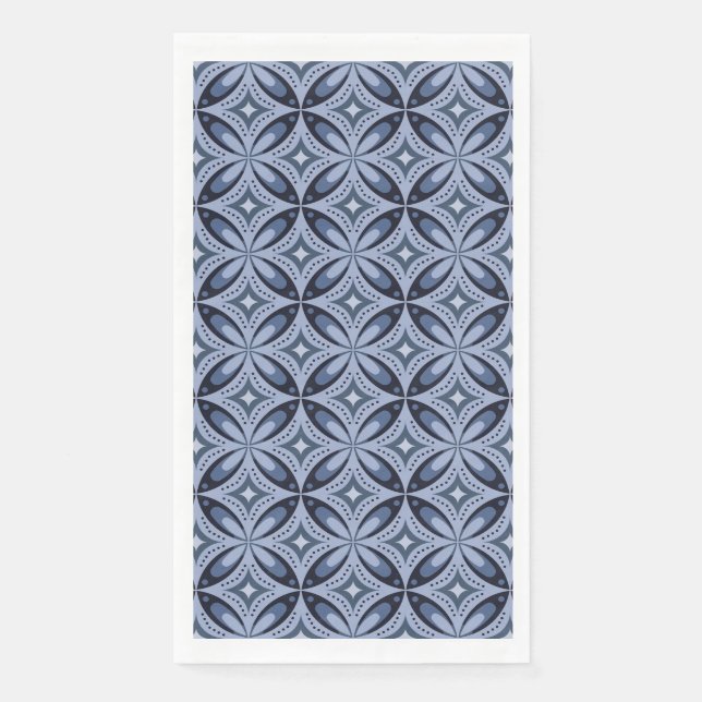 Blue Geometric Pattern Retro Style Paper Guest Towels (Front)