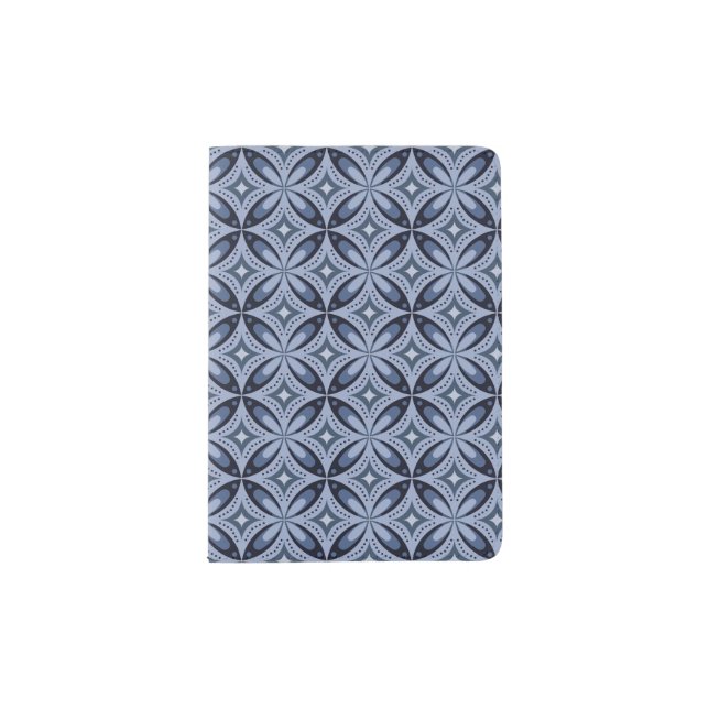 Blue Geometric Pattern Retro Style Passport Holder (Front)