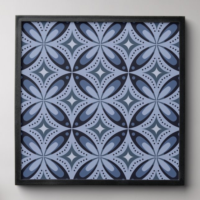 Blue Geometric Pattern Retro Style Peel And Stick Photo Tile (Front Set)