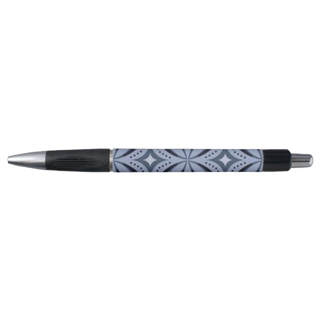 Blue Geometric Pattern Retro Style Pen (Front)