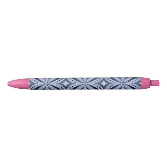 Blue Geometric Pattern Retro Style Pen (Front)