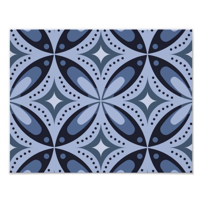 Blue Geometric Pattern Retro Style Photo Print (Front)