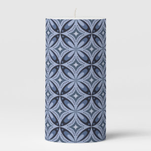 Blue Geometric Pattern Retro Style Pillar Candle