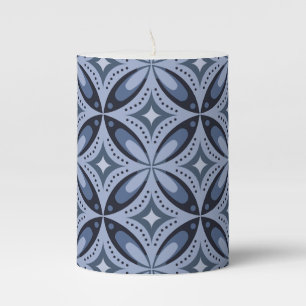 Blue Geometric Pattern Retro Style Pillar Candle