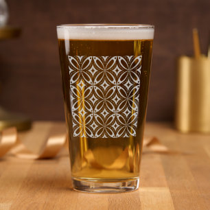 Blue Geometric Pattern Retro Style Pint Glass