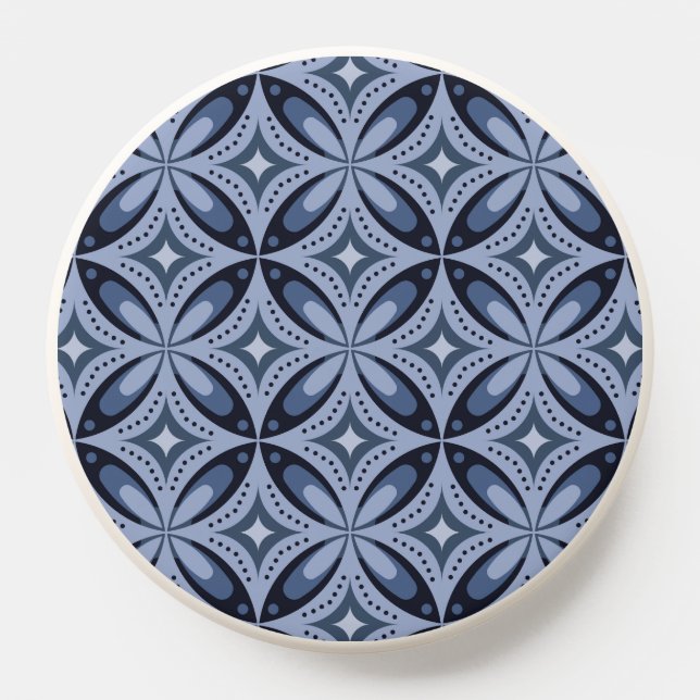 Blue Geometric Pattern Retro Style PopSocket (Popsocket)