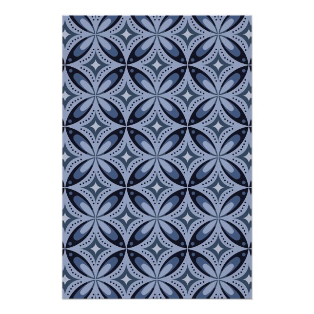 Blue Geometric Pattern Retro Style Poster (Front)