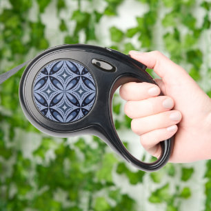 Blue Geometric Pattern Retro Style Retractable Pet Leash
