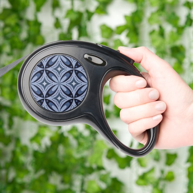 Blue Geometric Pattern Retro Style Retractable Pet Leash (Hand)