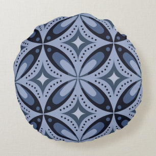 Blue Geometric Pattern Retro Style Round Pillow