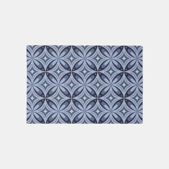 Blue Geometric Pattern Retro Style Rug (Front)