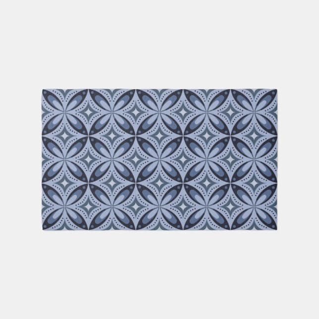 Blue Geometric Pattern Retro Style Rug (Front)