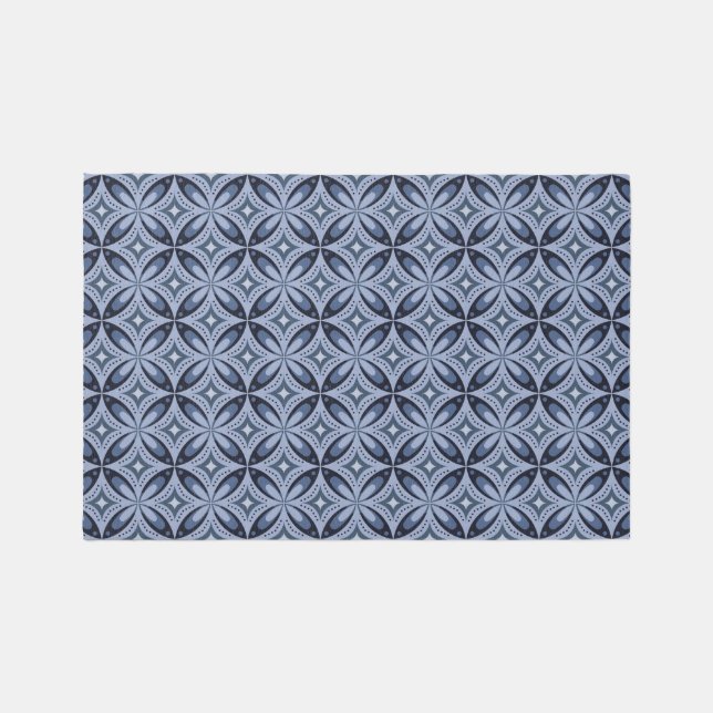 Blue Geometric Pattern Retro Style Rug (Front)