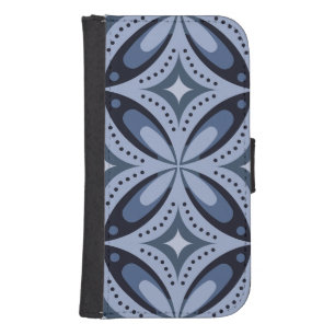Blue Geometric Pattern Retro Style Galaxy S4 Wallet Case