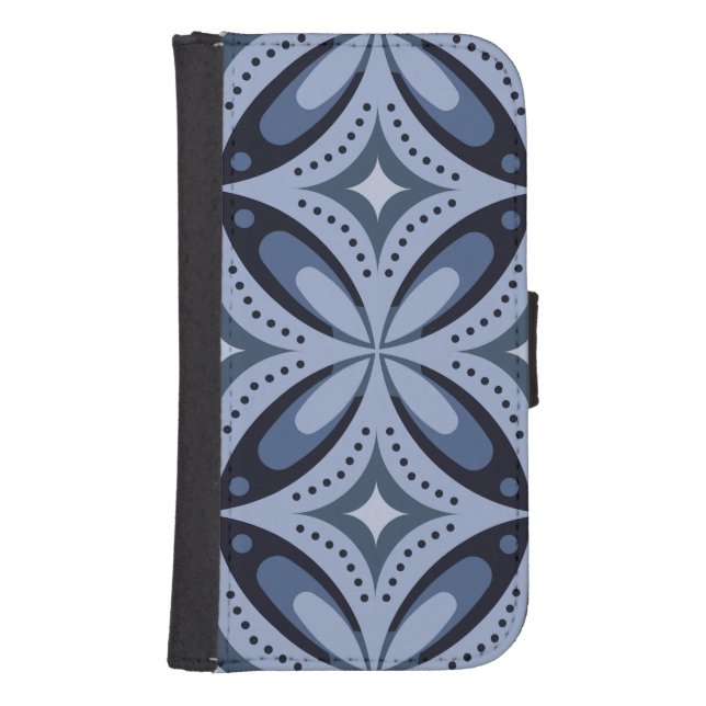 Blue Geometric Pattern Retro Style Samsung Galaxy Wallet Case (Front)
