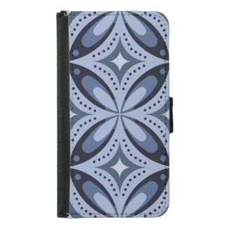 Blue Geometric Pattern Retro Style Samsung Galaxy S5 Wallet Case