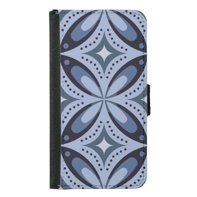 Blue Geometric Pattern Retro Style Samsung Galaxy Wallet Case (Front)