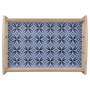 Blue Geometric Pattern Retro Style Serving Tray