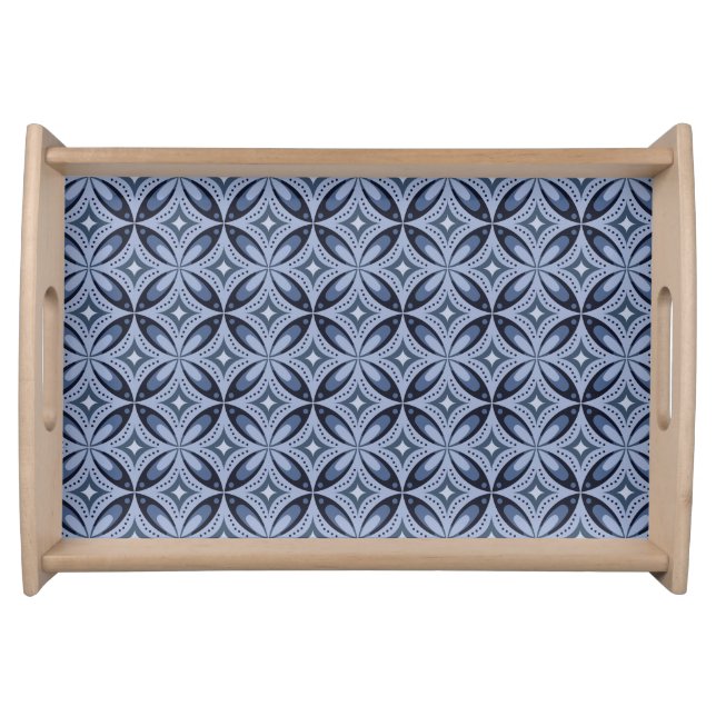 Blue Geometric Pattern Retro Style Serving Tray (Front)