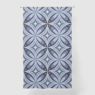 Blue Geometric Pattern Retro Style Sheer Curtains