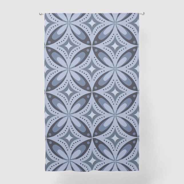 Blue Geometric Pattern Retro Style Sheer Curtains (Front)