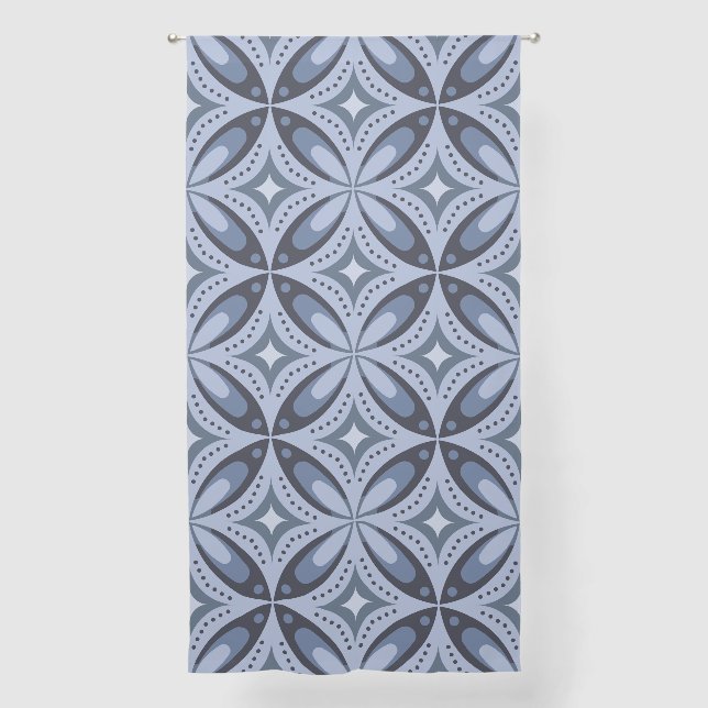 Blue Geometric Pattern Retro Style Sheer Curtains (Front)