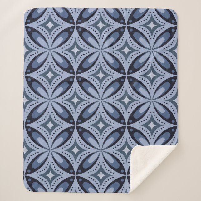 Blue Geometric Pattern Retro Style Sherpa Blanket (Front)
