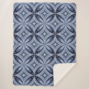 Blue Geometric Pattern Retro Style Sherpa Blanket