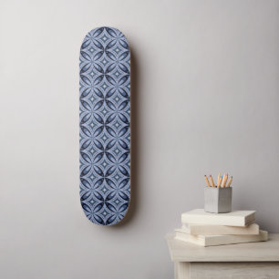 Blue Geometric Pattern Retro Style Skateboard
