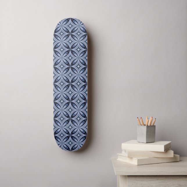 Blue Geometric Pattern Retro Style Skateboard (Wall Art)