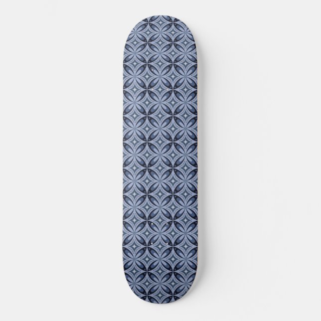 Blue Geometric Pattern Retro Style Skateboard (Front)