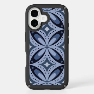 Blue Geometric Pattern Retro Style iPhone 16 Case