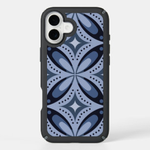 Blue Geometric Pattern Retro Style iPhone 16 Plus Case