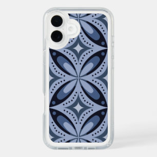Blue Geometric Pattern Retro Style iPhone 16 Plus Case