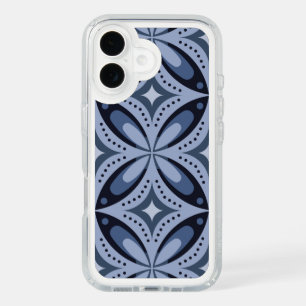 Blue Geometric Pattern Retro Style iPhone 16 Case