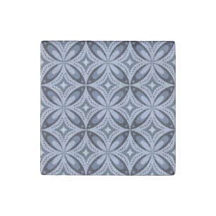 Blue Geometric Pattern Retro Style Stone Magnet