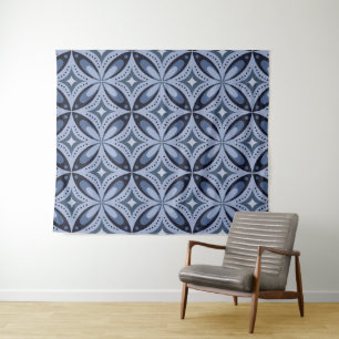 Blue Geometric Pattern Retro Style Tapestry
