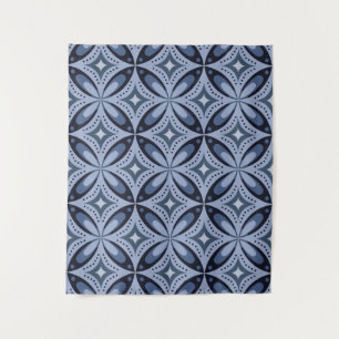 Blue Geometric Pattern Retro Style Tapestry