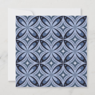 Blue Geometric Pattern Retro Style Thank You Card