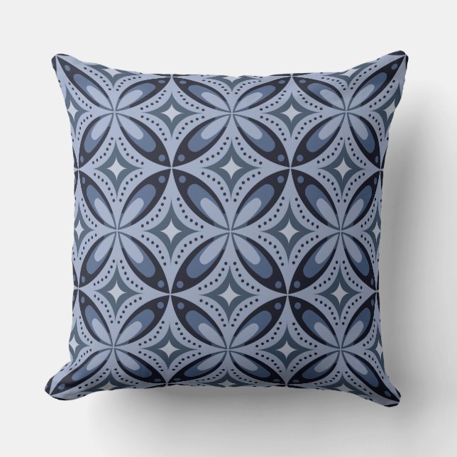 Blue Geometric Pattern Retro Style Throw Pillow (Front)