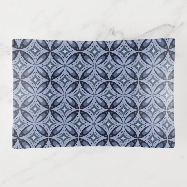 Blue Geometric Pattern Retro Style Trinket Tray (Front)
