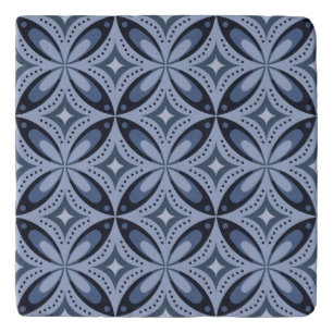 Blue Geometric Pattern Retro Style Trivet