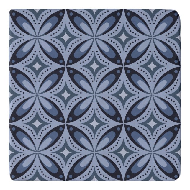 Blue Geometric Pattern Retro Style Trivet (Front)
